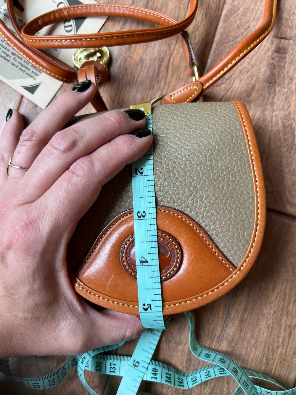 Vintage Dooney & Bourke Mini Saddle Bag AWL Taupe Tan Crossbody Luxury Preppy - Picture 11 of 11
